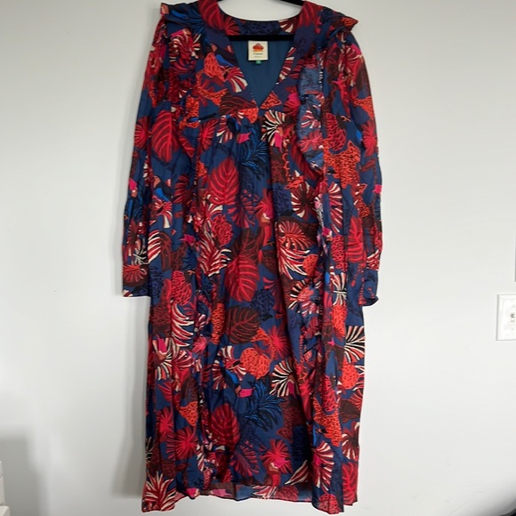 FARM Rio Dresses & Skirts - FARM Rio Blue Midi Dress with Red & Pink Tropical Print